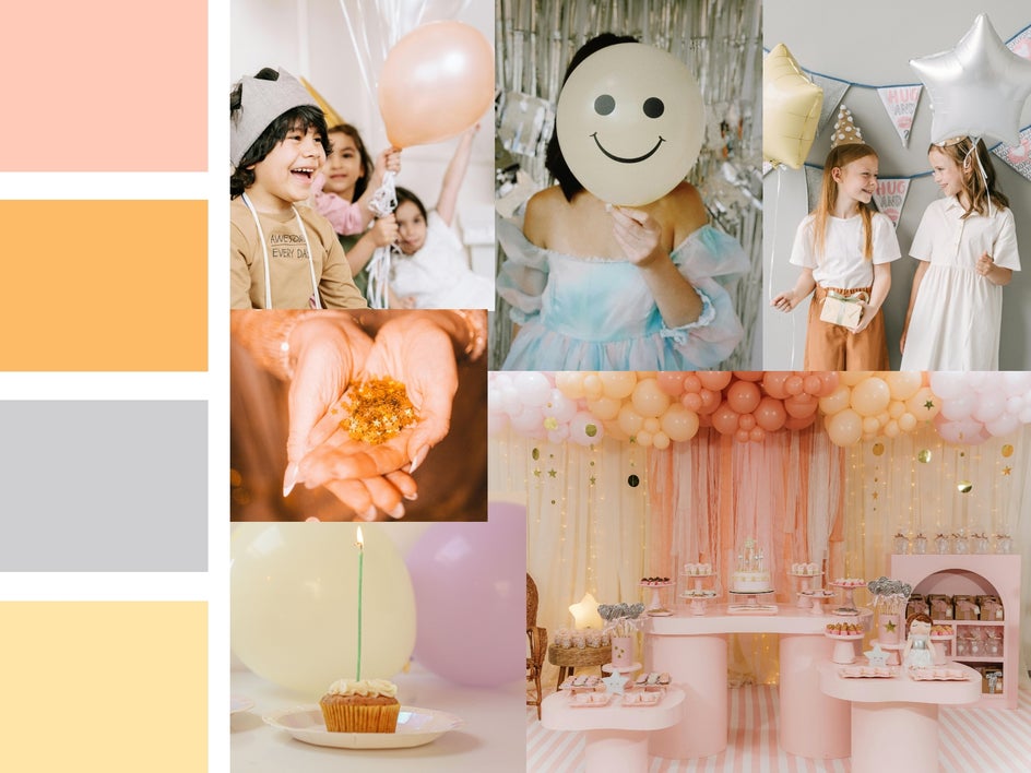 Pastel party kids birthday custom color palette inspiration moodboard