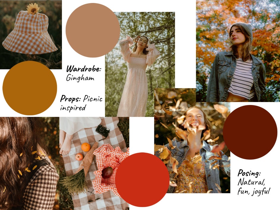 Color palette inspiration for fall picnic inspired photoshoot moodboard