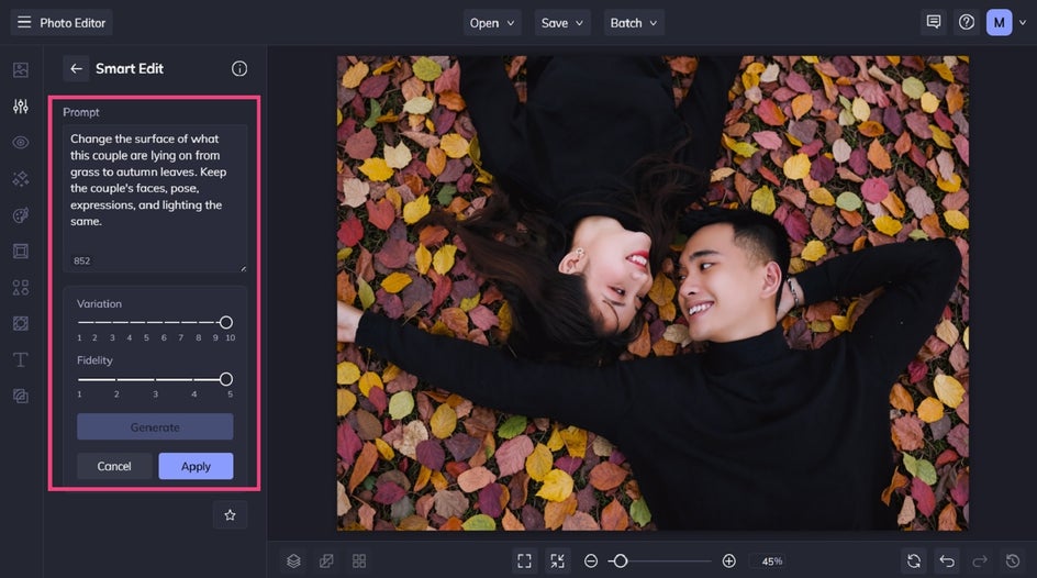 Type prompt into Smart Edit AI photo editor