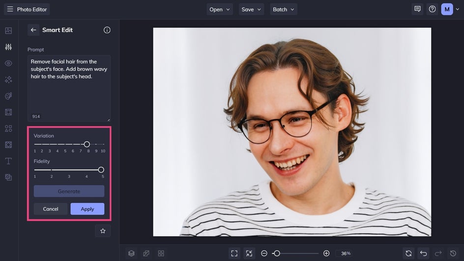 Generating ai photo edits in smart edit for virtual makeover