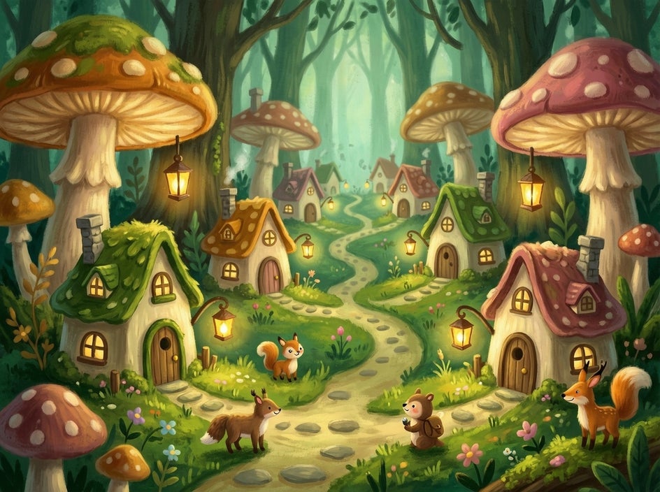 magical toadstool forest kids book setting created using ai image generator befunky