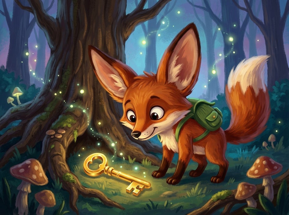 childrens book illustration of fox with key created using BeFunky