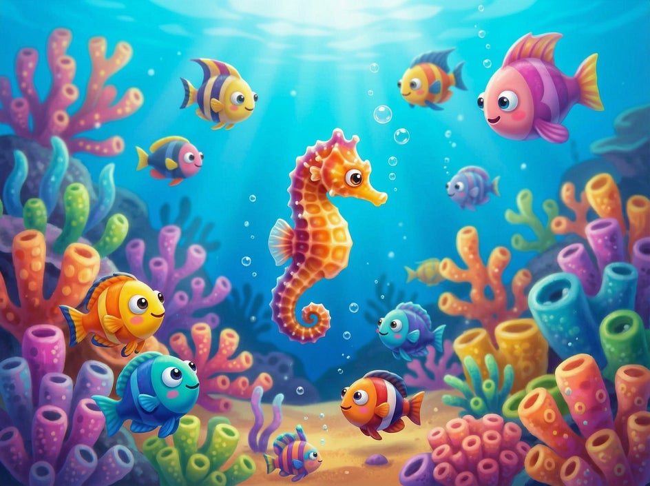 Magical underwater world with seahorse illustration created using BeFunky's Image Generator