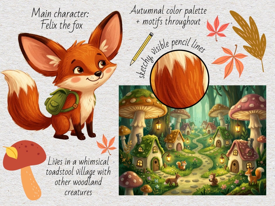 children's book visual moodboard ideas for collaborating with illustrator