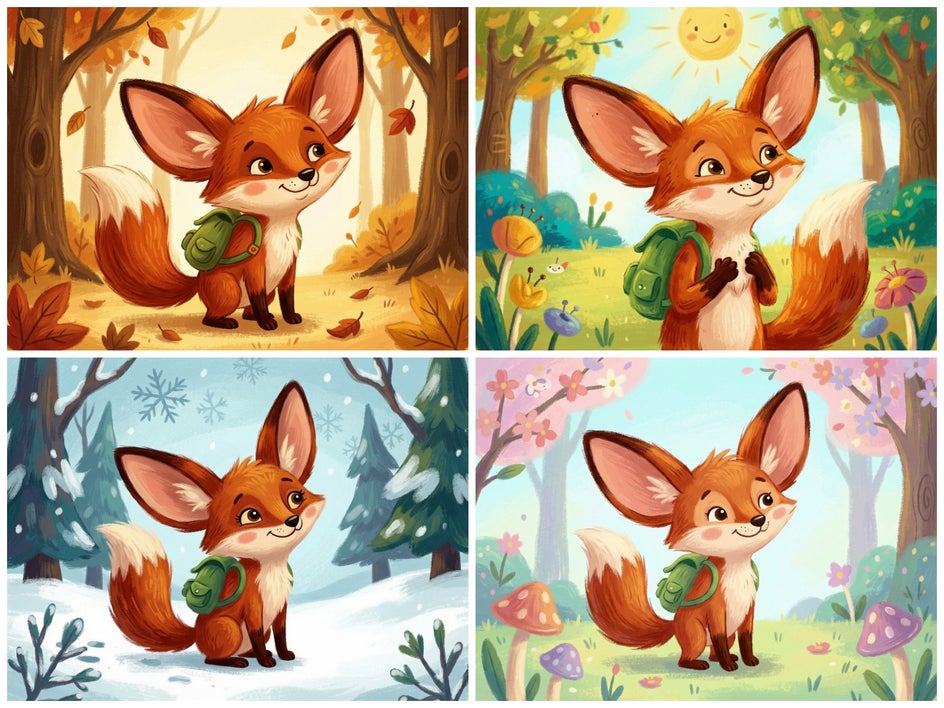 Different illustration color palettes and settings for children's book using BeFunky