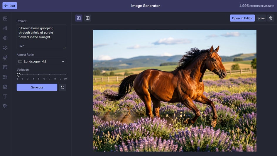 befunky ai text to image generator horse running through field of flowers