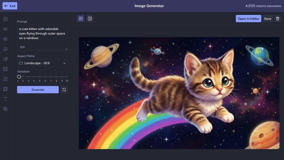 befunky ai text to image generator cat on rainbow in space
