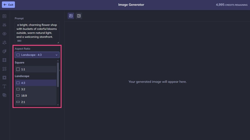 befunky ai text to image generator choose aspect ratio