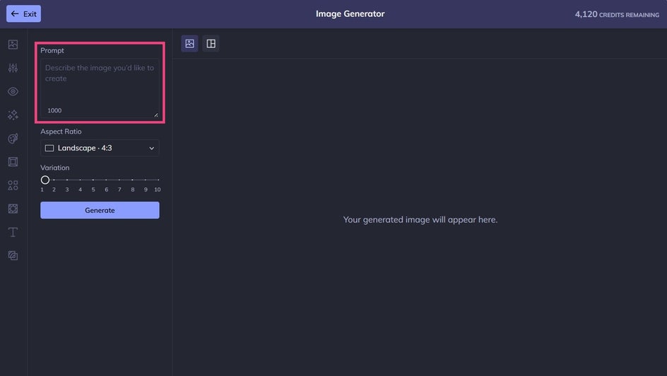 writing an ai image prompt in the image generator befunky